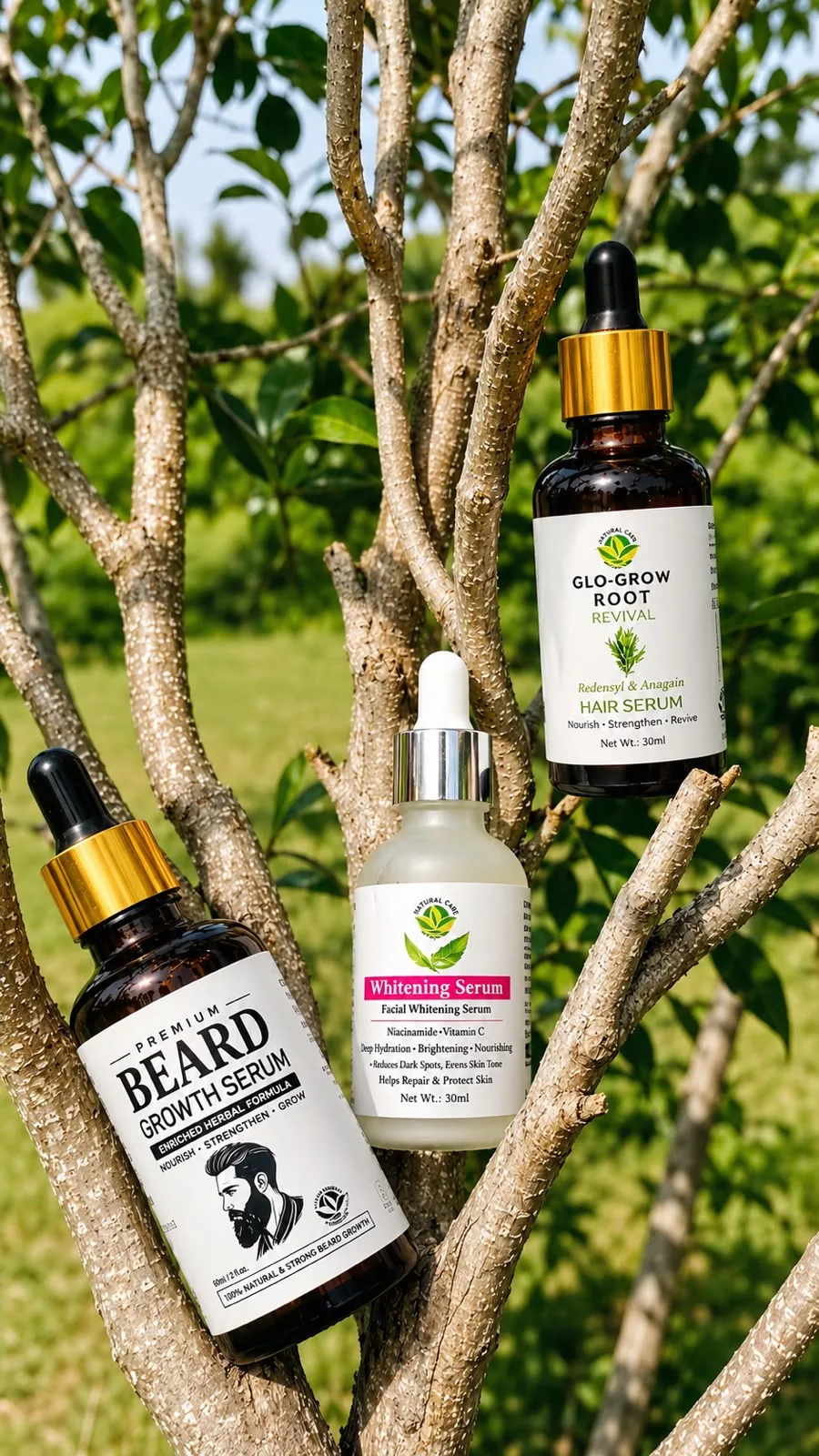 Beard growth serum, whitening serum and hair serum manufactured by Planner Brands Solutions