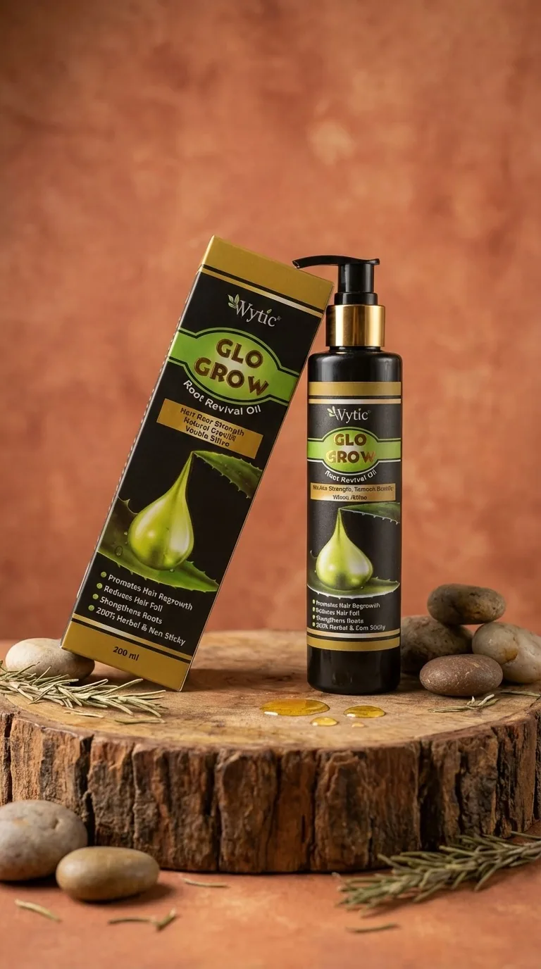 GloGrow Root Revival Oil bottle and printed box produced by Planner Brands Solutions